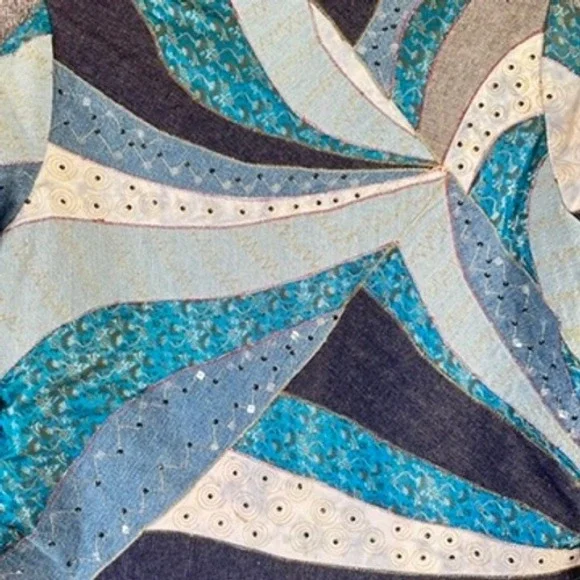 Patchwork Denim 100% Cotton Jacket Sz M Art to Wear Shabby Chic Hippie Bohemian - Picture 14 of 16